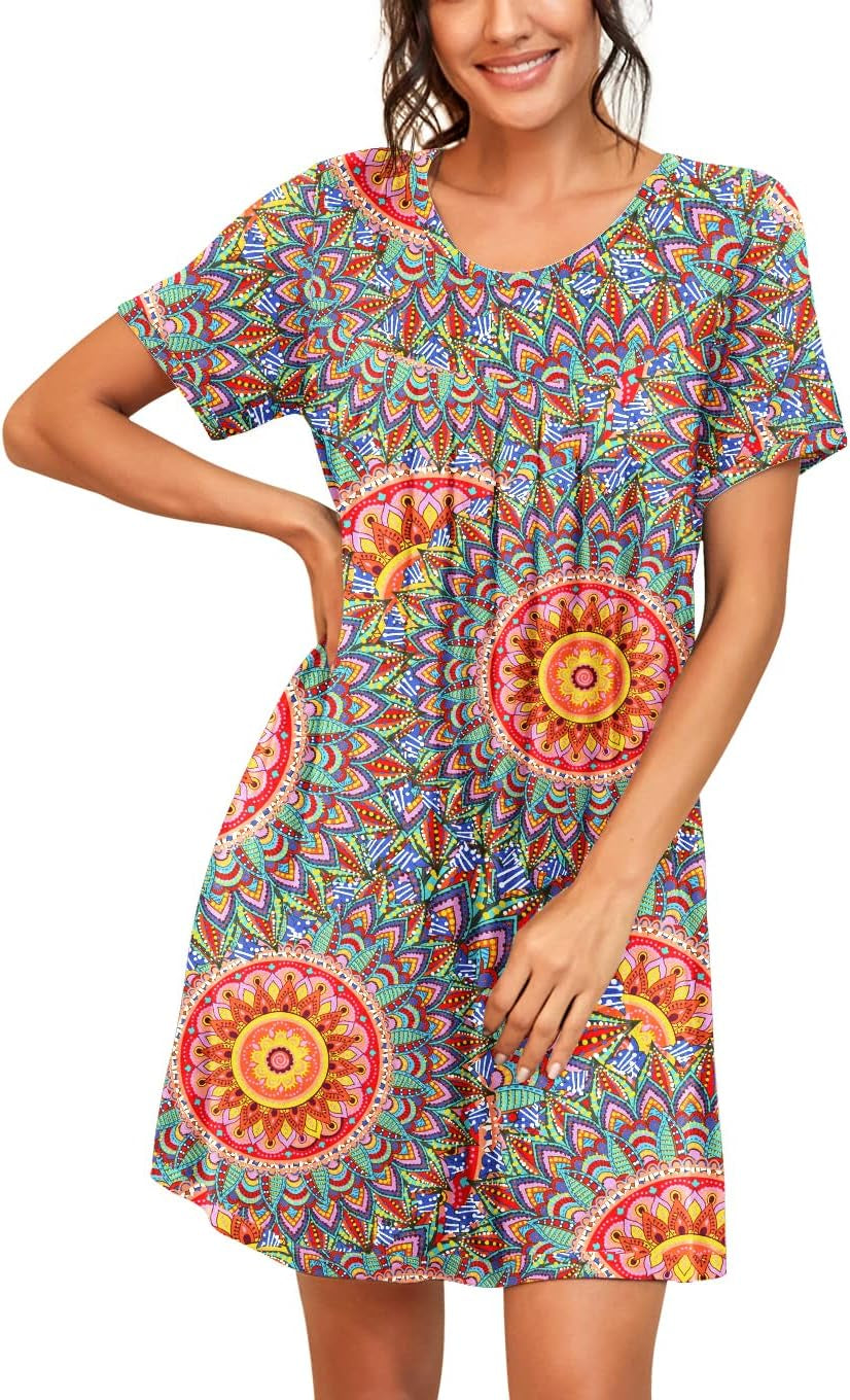 Short Sleeve Night Gown - Pleated Soft Sleep Shirt