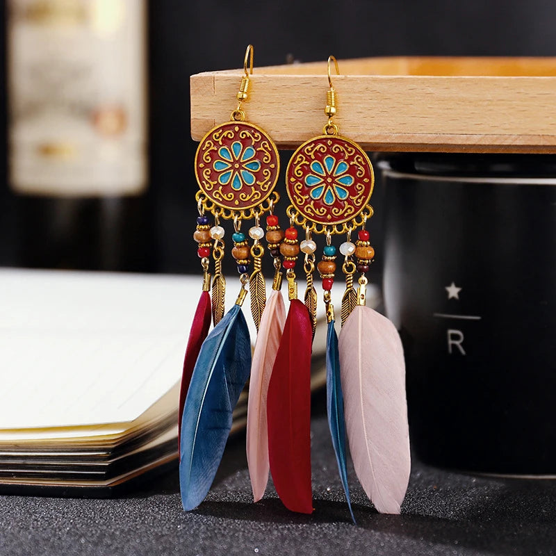 Feather Tassel Drop Earrings