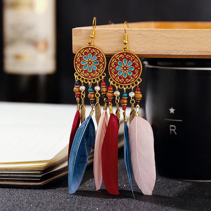 Feather Tassel Drop Earrings