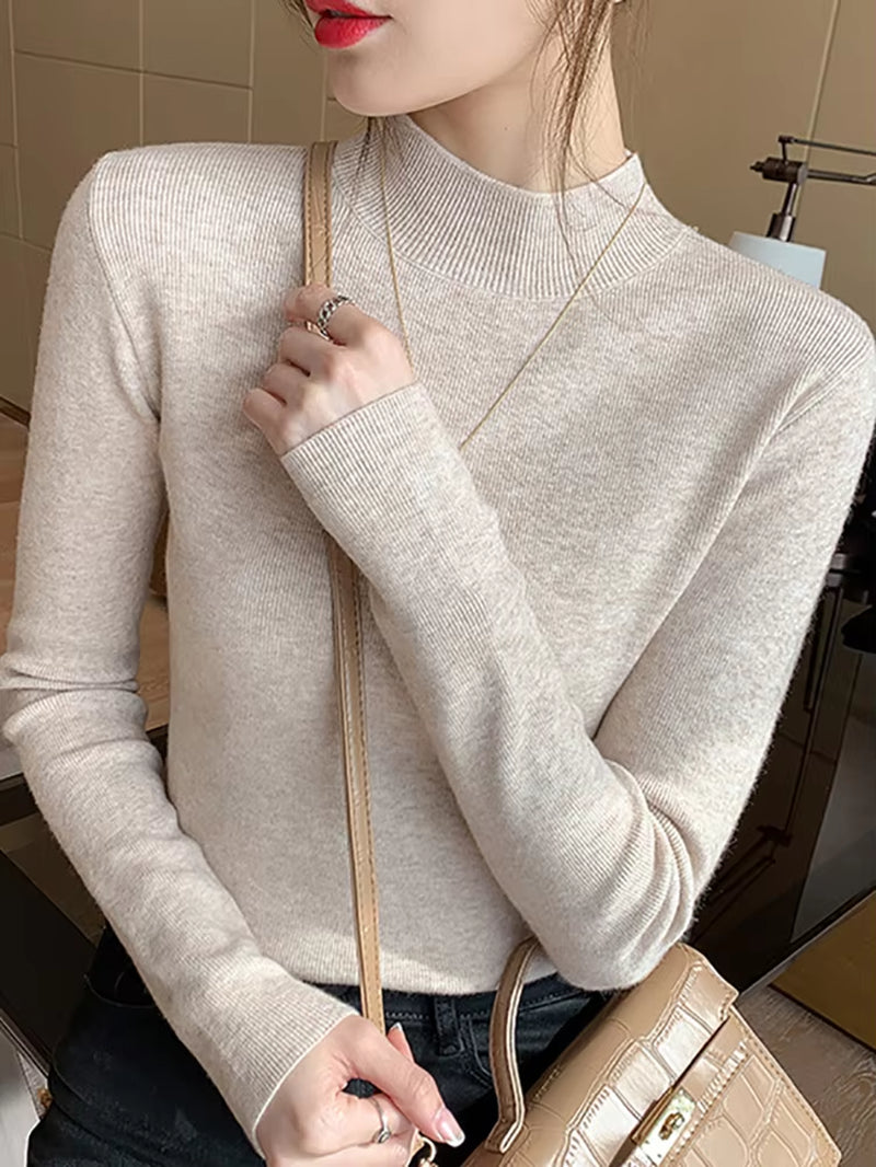 Oatmeal Mock-Neck Knit Top