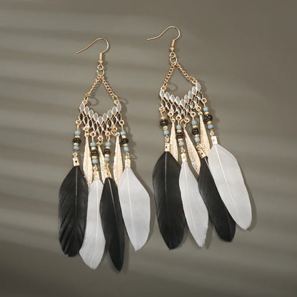 Feather Tassel Drop Earrings