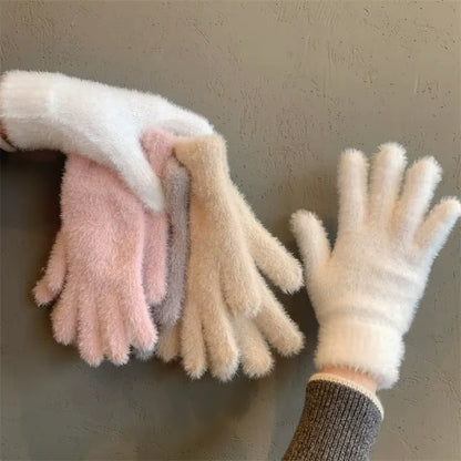 Fluffy Mink-Touch Knit Gloves