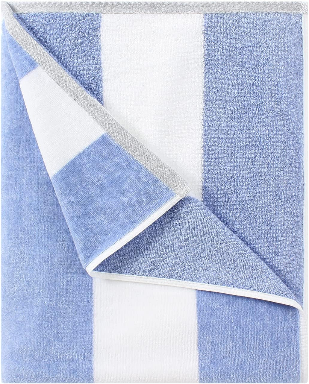 Cotton Oversized Beach Towel - Blue Striped Quick Dry Swimming Cabana Towel