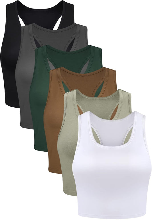 6-Pack Sleeveless Racerback Sports Crop Tops for Everyday Wear