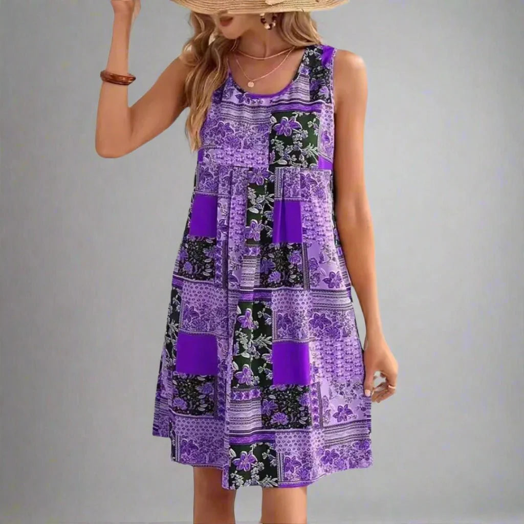 Indie | Women'S Boho Patchwork Print Sleeveless Mini Dress