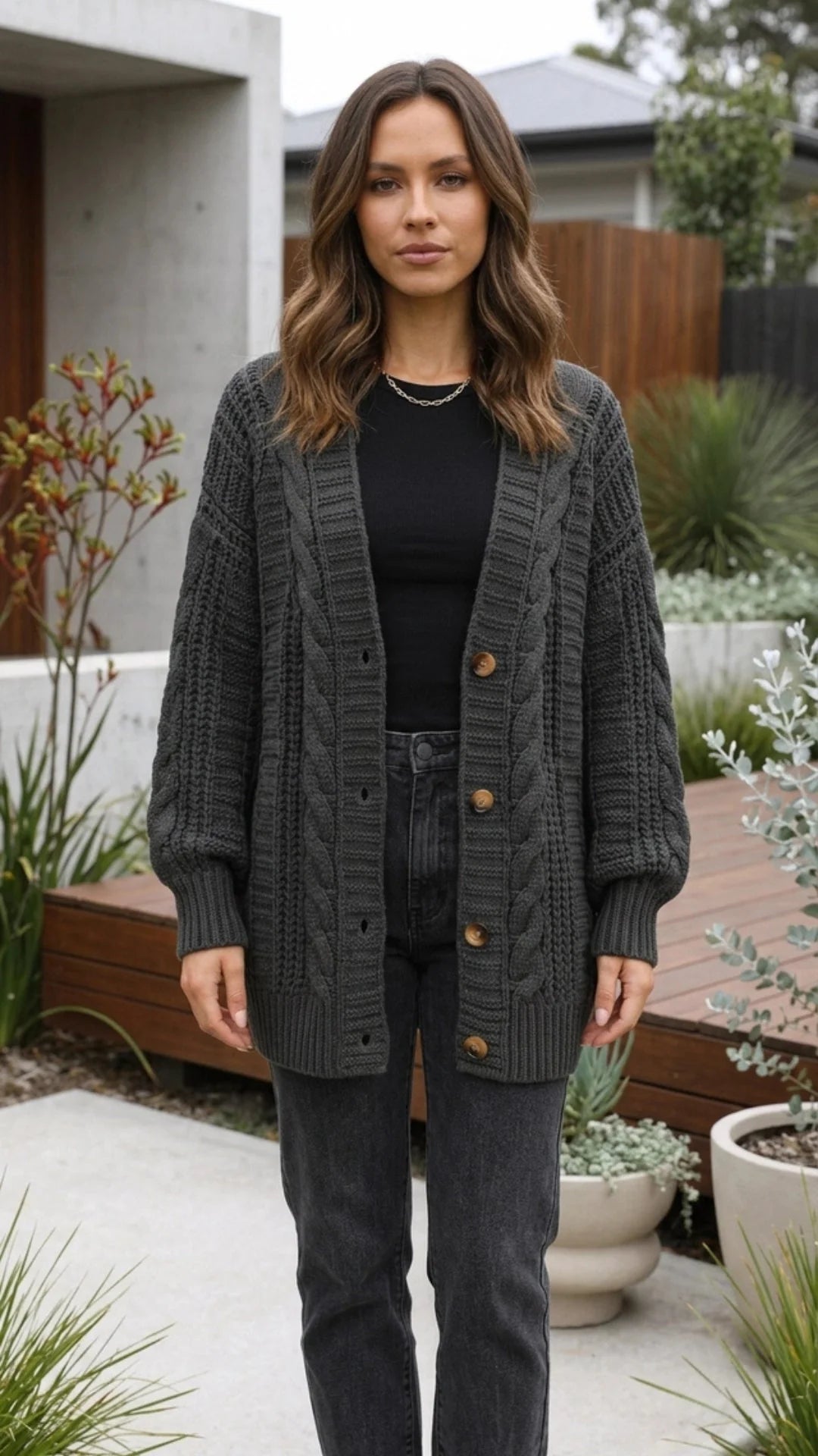 Women'S Oversized Cable Knit Cardigan