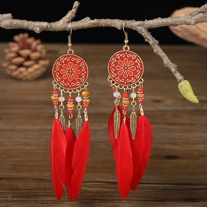 Feather Tassel Drop Earrings