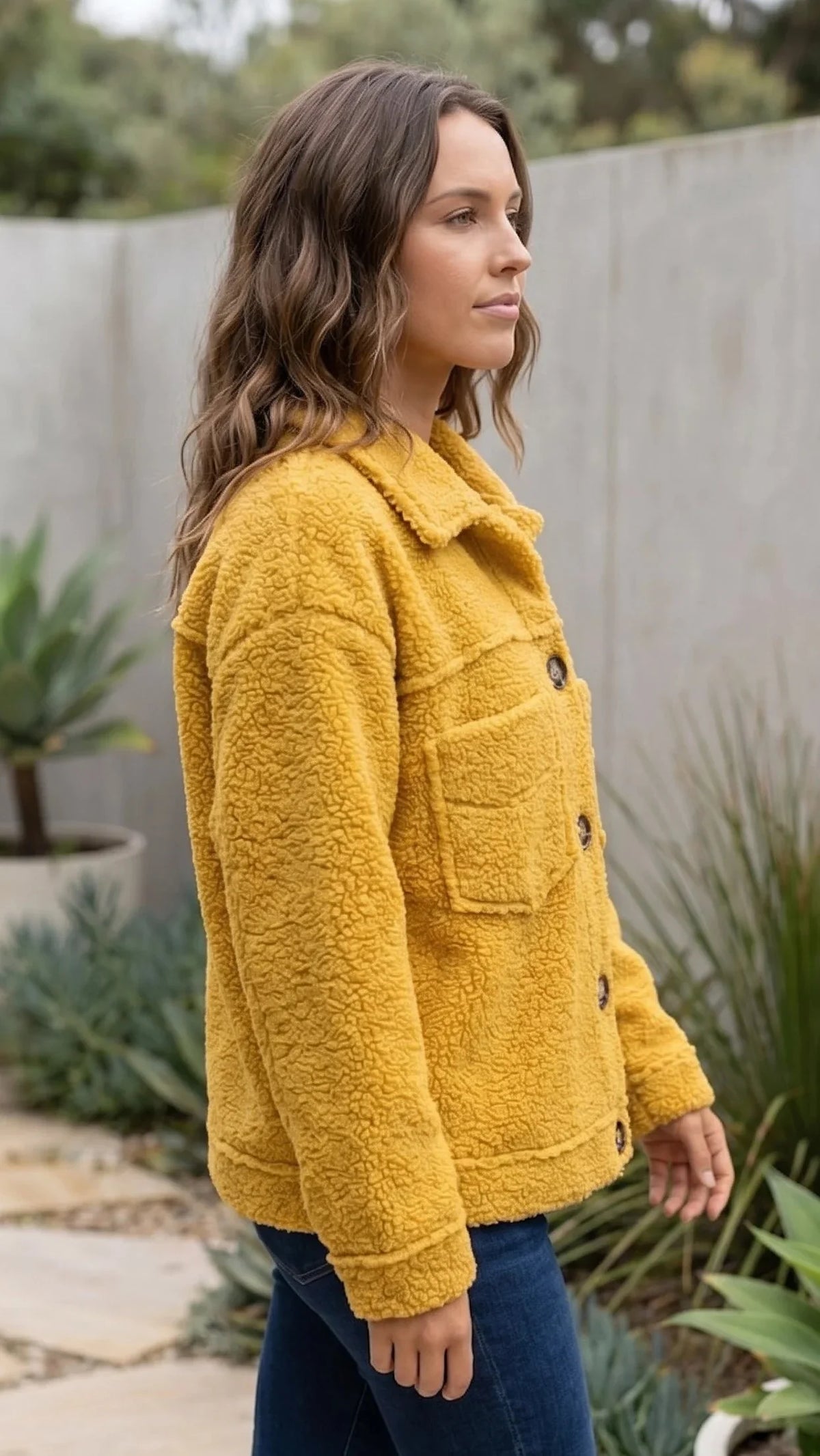 Women'S Button-Up Teddy Fleece Jacket with Pockets