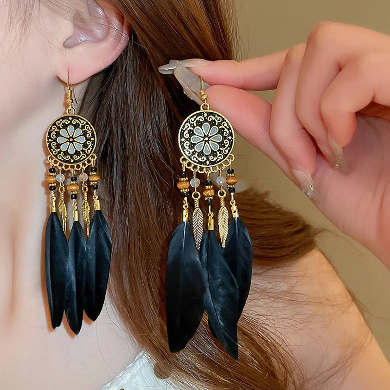 Feather Tassel Drop Earrings