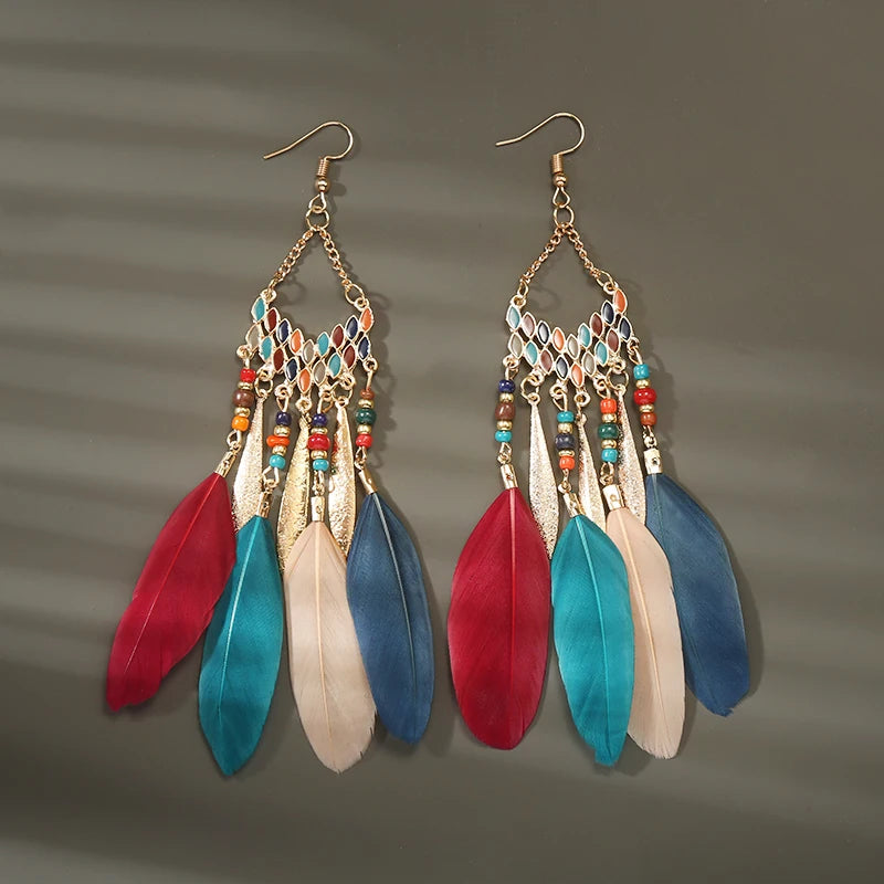 Feather Tassel Drop Earrings