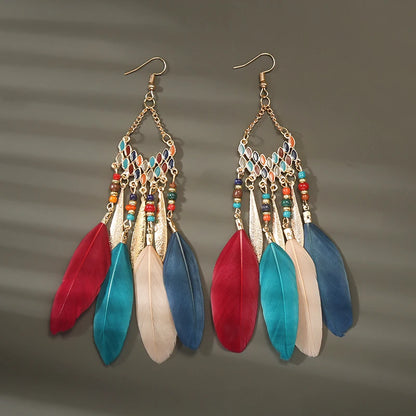 Feather Tassel Drop Earrings