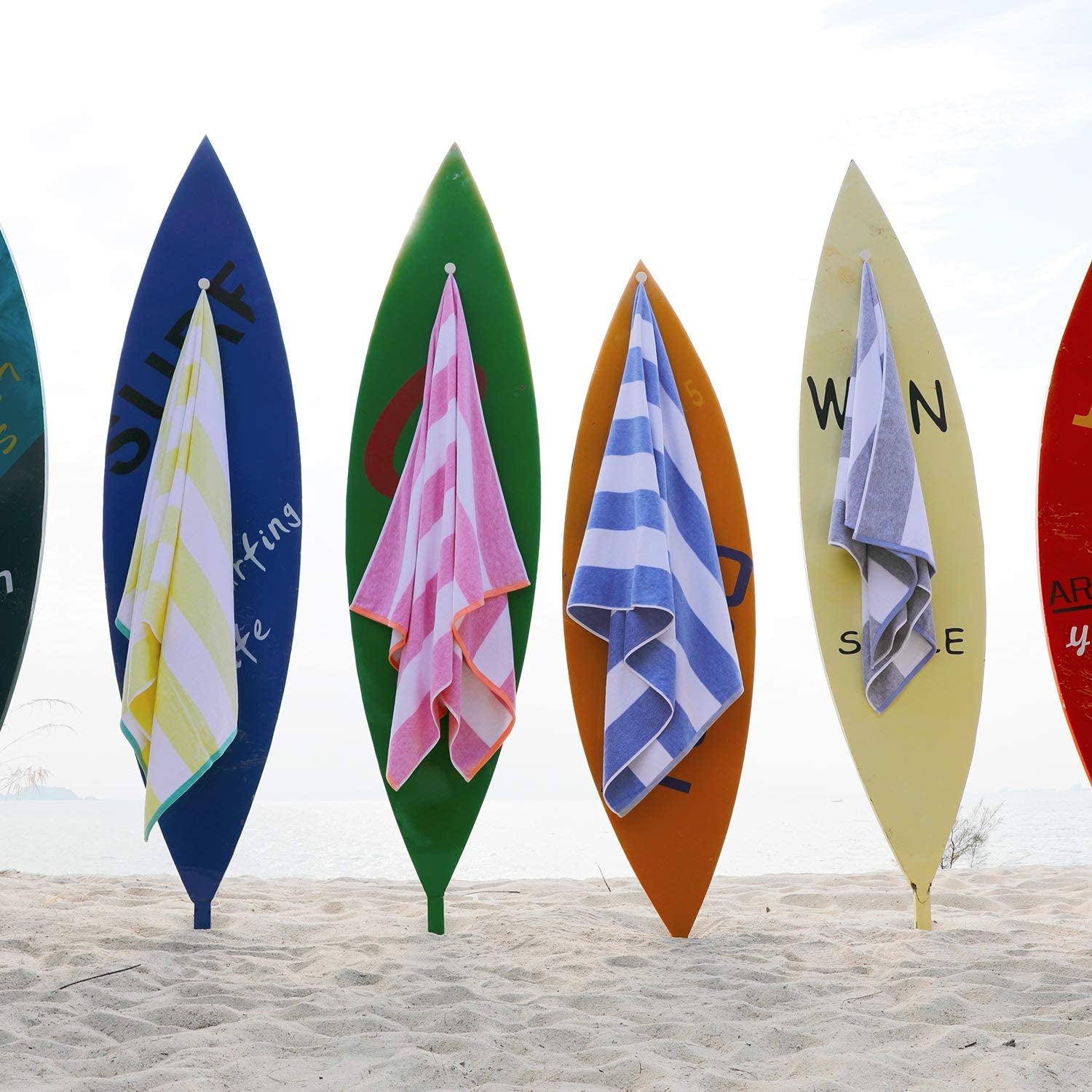 Cotton Oversized Beach Towel - Blue Striped Quick Dry Swimming Cabana Towel