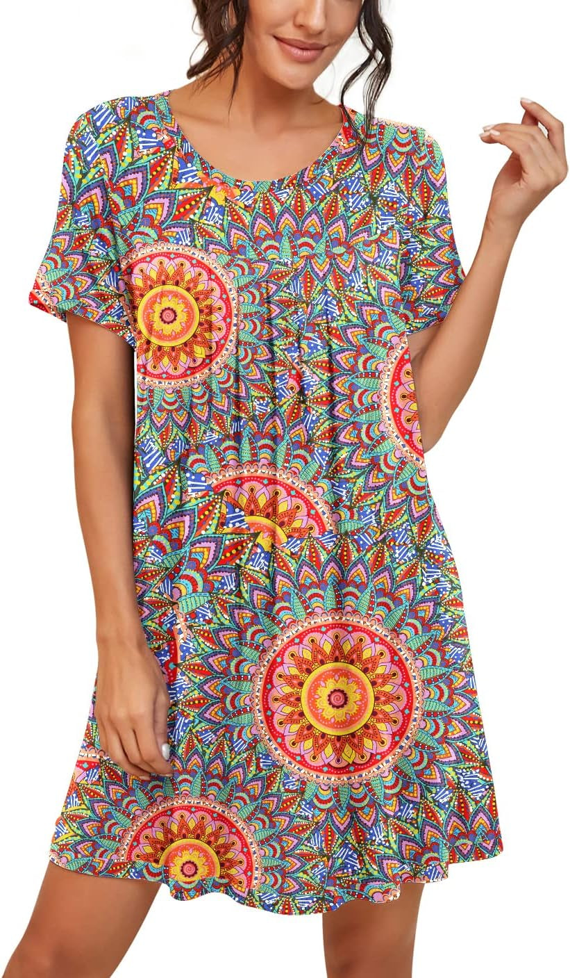 Short Sleeve Night Gown - Pleated Soft Sleep Shirt