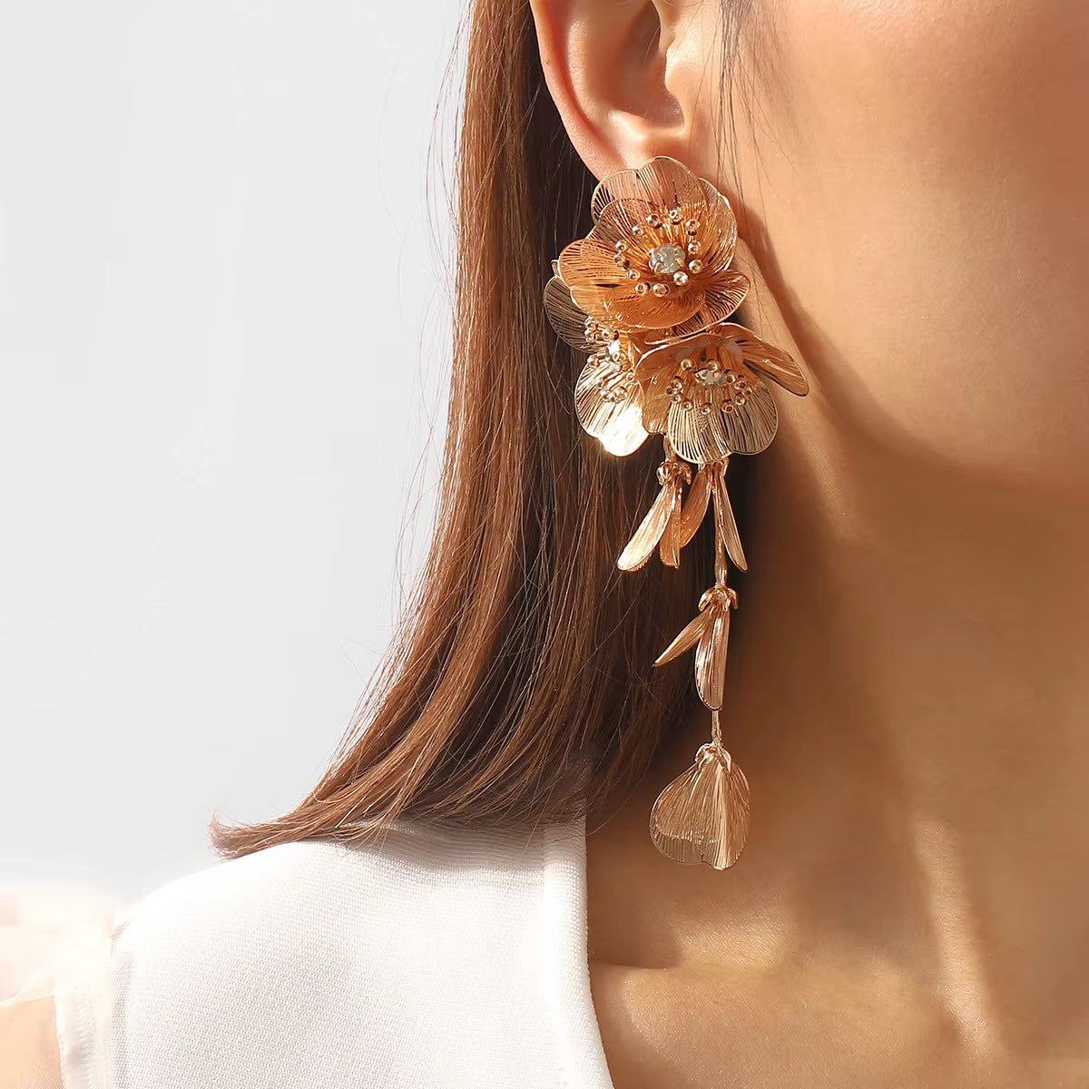 Gilded Bloom Statement Drop Earrings