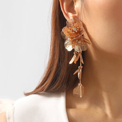 Gilded Bloom Statement Drop Earrings