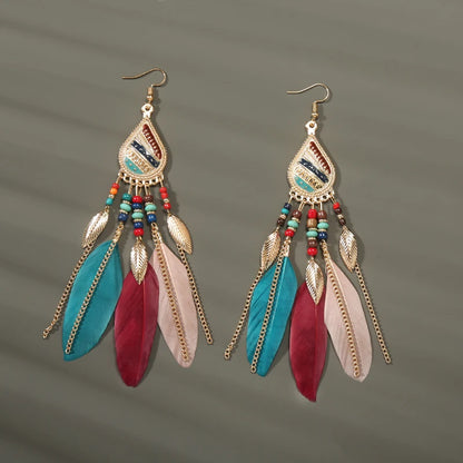 Feather Tassel Drop Earrings