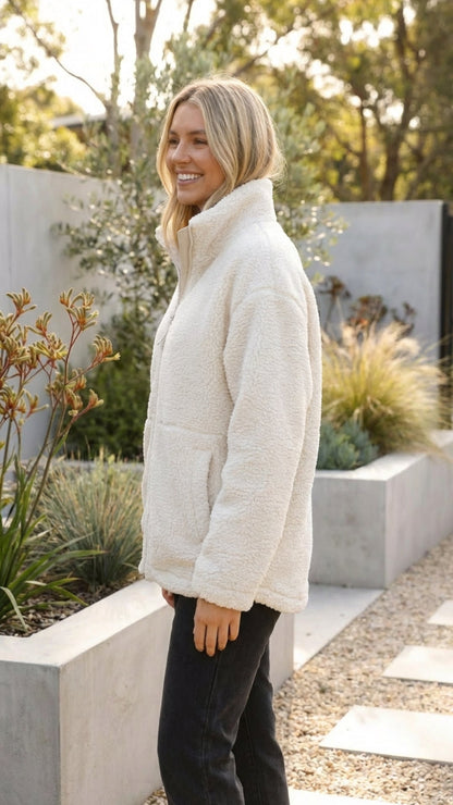Womens Fleece Teddy Sherpa Zip up Oversized Jacket