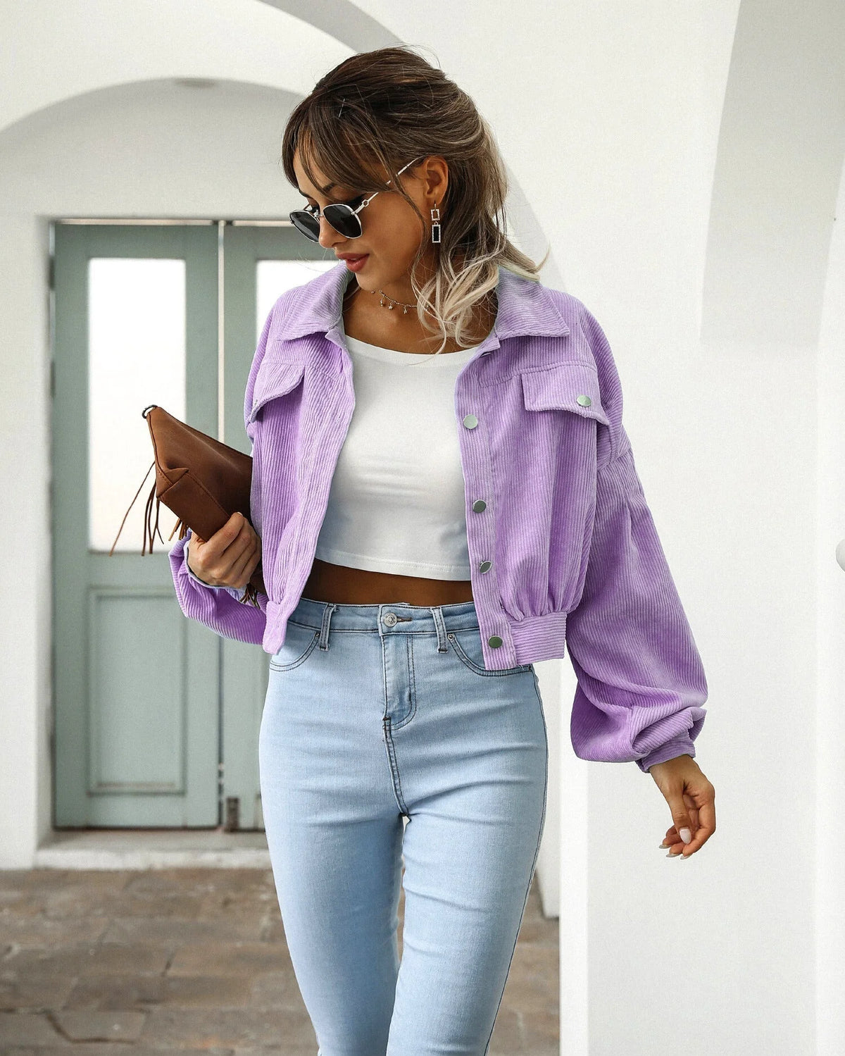 Virelda – Women Cropped Jacket with Corduroy Look