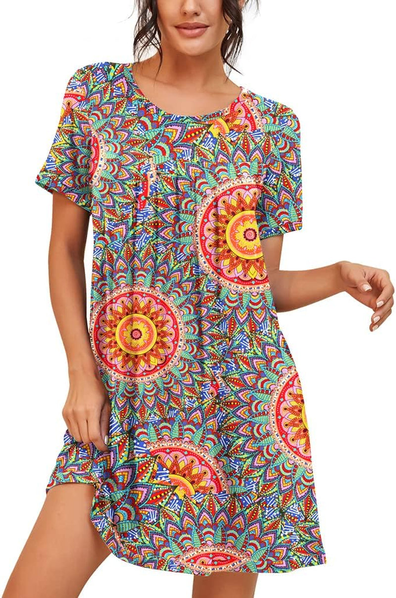 Short Sleeve Night Gown - Pleated Soft Sleep Shirt