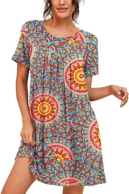 Short Sleeve Night Gown - Pleated Soft Sleep Shirt