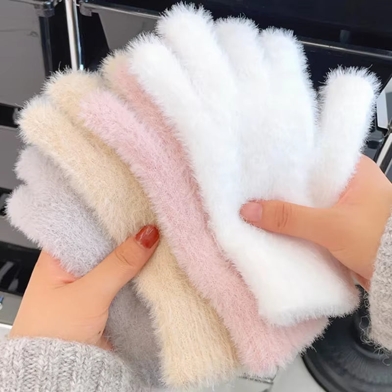 Fluffy Mink-Touch Knit Gloves