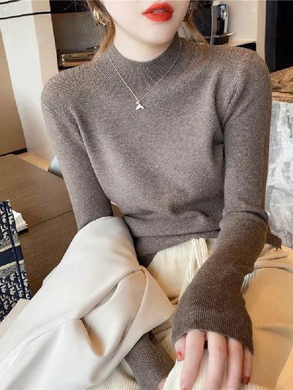 Oatmeal Mock-Neck Knit Top