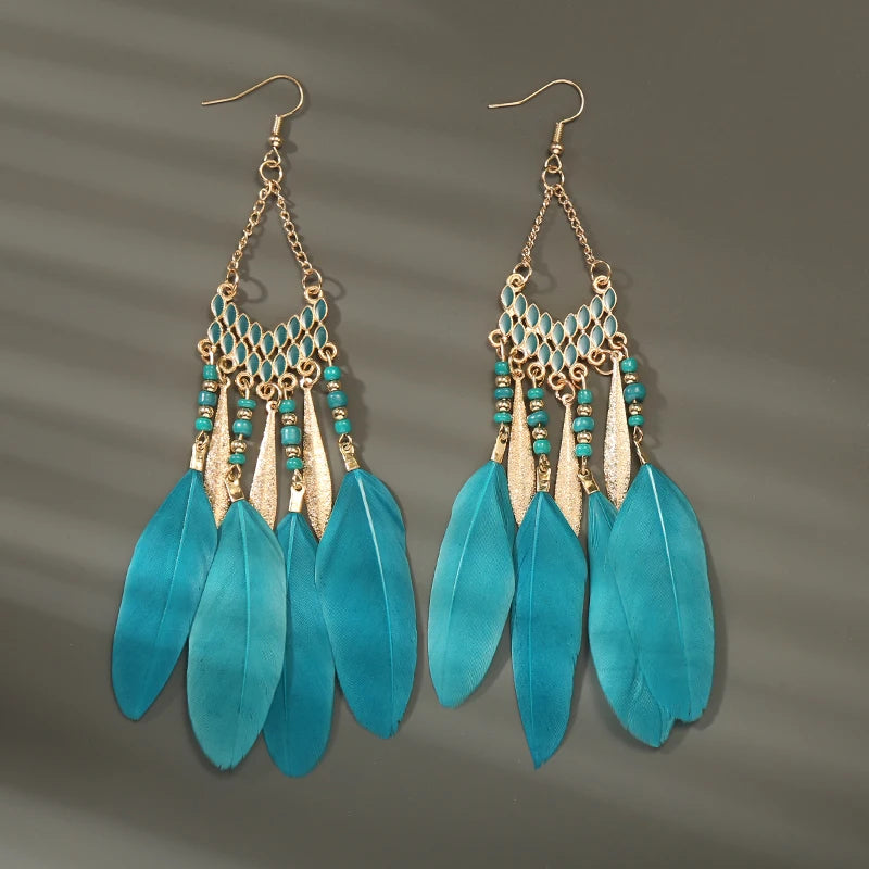 Feather Tassel Drop Earrings